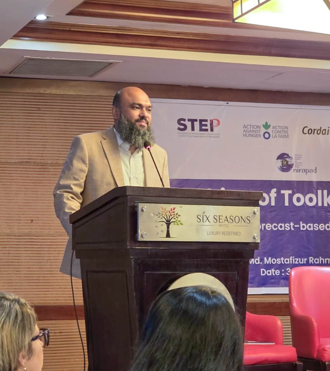 RIMES Country Program Lead, Raihanul Haque Khan, addressed components of the Impact-Based Forecast Toolkit: Global Scenario and Bangladesh Perspective in Gressho Hall, Hotel Six Seasons, Gulshan 2 on 3rd June, 2025